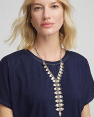 Chico's Vertical Pear Shaped Y-Drop Necklace MIXED METALS