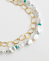 Chico's Pearlescent Goldtone Collar Necklace PEARL