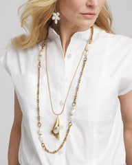 Chico's Single Strand Modern Pearl Necklace WHITE/GOLD