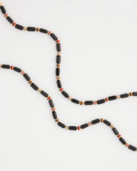 Chico's Art Deco Bar Bead Long Necklace BLACK/GOLD