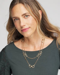 Chico's Equestrian Horsebit Long Link Necklace GOLD