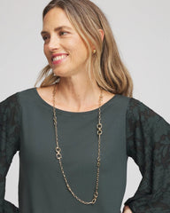 Chico's Equestrian Horsebit Long Link Necklace GOLD