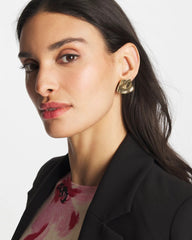 Chico's Gold Fan Clip On Earrings GOLD
