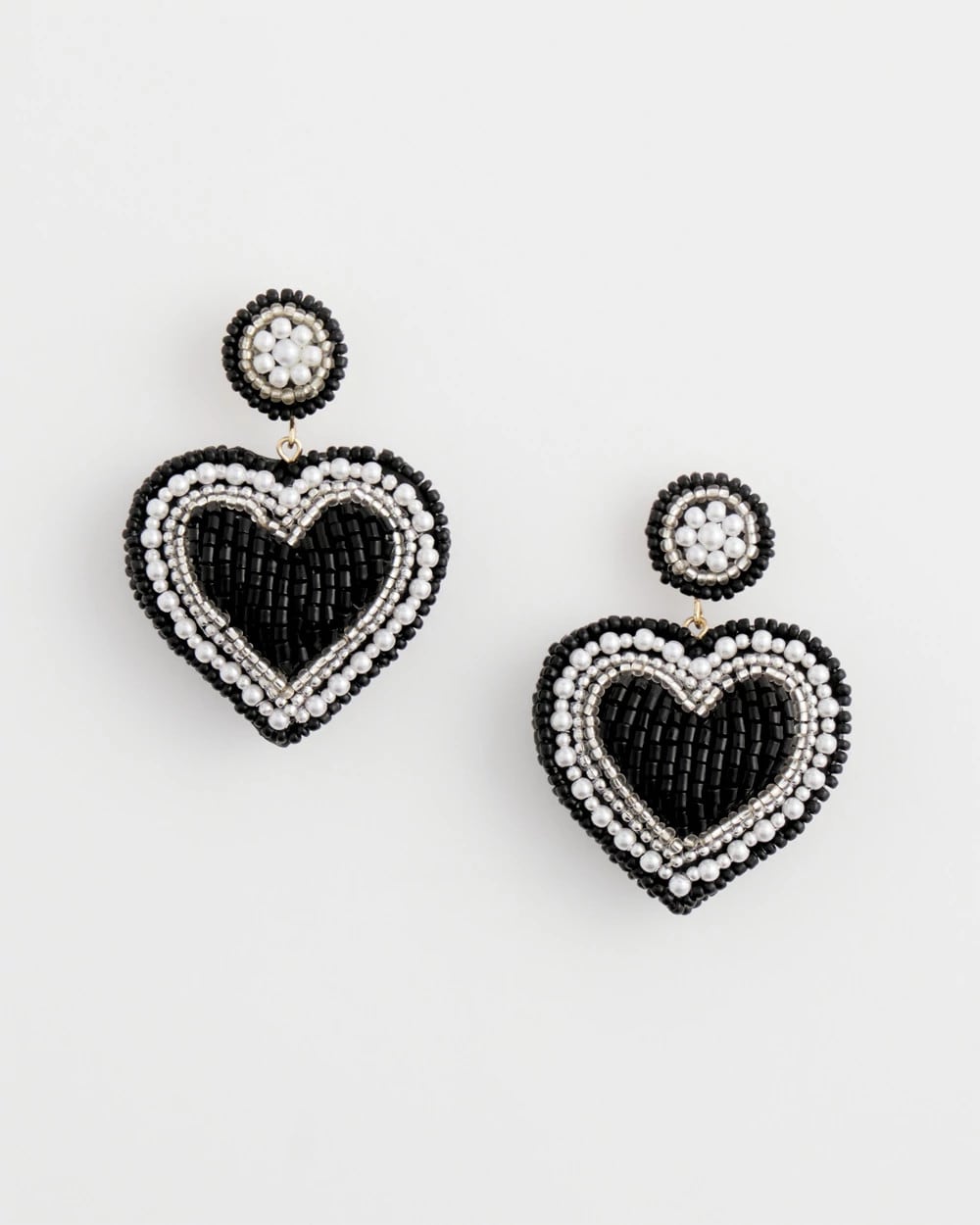 Chico's Black Beaded Heart Drop Earrings BLACK