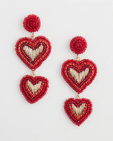 Chico's Red Beaded Heart Drop Earrings RED
