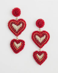 Chico's Red Beaded Heart Drop Earrings RED