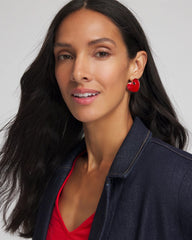 Chico's Red Enamel Heart Stud Earrings RED