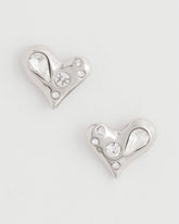 Chico's Mini Bejeweled Heart Stud Earrings SILVER