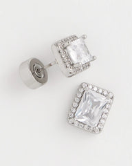 Chico's Silver Emerald Cut Stud Earrings SILVER