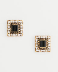 Chico's Black & Goldtone Square Stud Earrings BLACK/GOLD