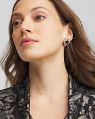 Chico's Black & Goldtone Square Stud Earrings BLACK/GOLD