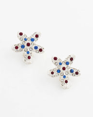 Chico's Red White & Blue Starfish Clip-On Earrings SILVER