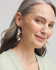 Chico's Floral Pearl Charm Earrings MULTI