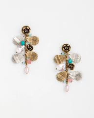 Chico's Floral Pearl Charm Earrings MULTI