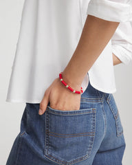 Chico's Red Barrel Bead Stretch Bracelet RED
