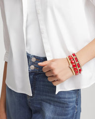 Chico's Red Barrel Bead Stretch Bracelet RED