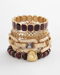 Chico's Chianti Stretch Beaded Charm Bracelet DEEP CHIANTI