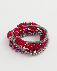 Chico's Red Stretch Set of Five Beaded Bracelets RED