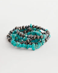 Chico's Turquoise Stone Stretch Set of Five Beaded Bracelets TURQUOISE
