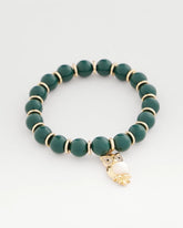Chico's Green & Gold Beaded Charm Bracelet DARKEST SPRUCE