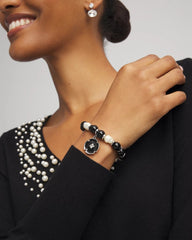 Chico's Beaded Stretch Charm Bracelet BLACK/MULTI