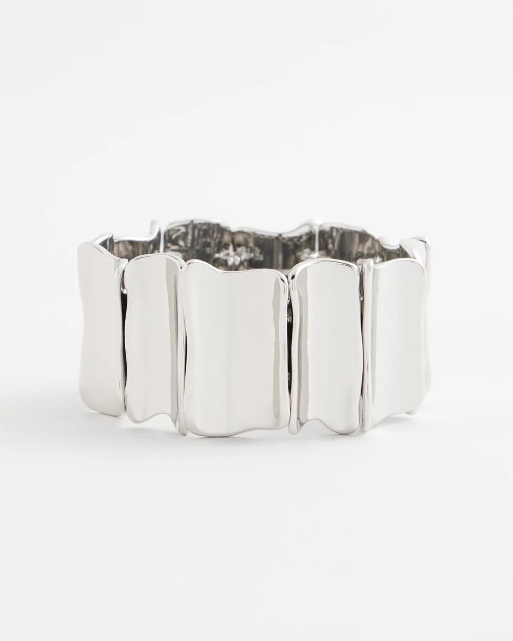 Chico's Silvertone Wave Stretch Cuff Bracelet SILVER