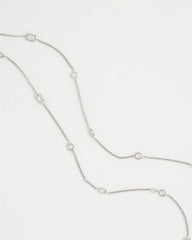Chico's Fine Crystal Long Chain Necklace SILVER