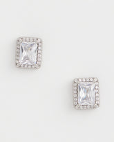 Chico's Silver Emerald Cut Stud Earrings SILVER