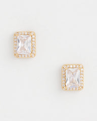 Chico's Gold Emerald Cut Stud Earrings GOLD