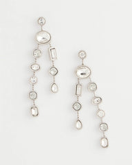 Chico's Bezel Set Linear Silvertone Earrings SILVER