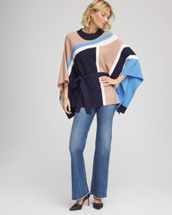 Chico's Belted Colorblock Poncho PASSPORT BLUE