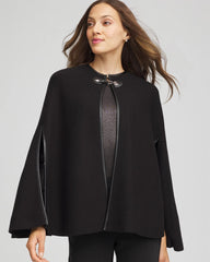 Chico's Faux Leather Trim Cape BLACK