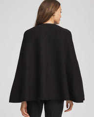 Chico's Faux Leather Trim Cape BLACK