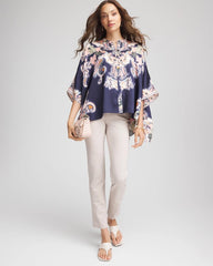 Chico's Collarless Floral-Paisley Poncho PASSPORT BLUE