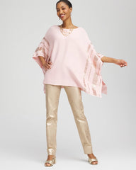 Chico's Sequin Striped Sweater Poncho BLUSHED