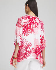 Chico's Coral Reef Motif Poncho RED GLOW