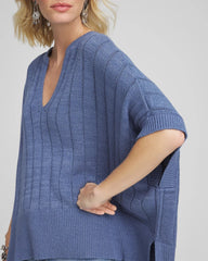 Chico's Open-Knit Splitneck Poncho BLUE LOTUS