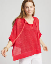 Chico's Sequin Open Knit Poncho RED GLOW