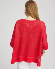 Chico's Sequin Open Knit Poncho RED GLOW