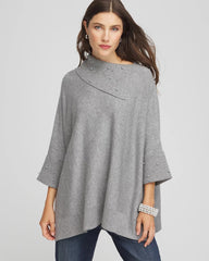 Chico's Embellished Sweater Poncho MOON SHADE GRAY HEATHER