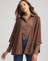 Chico's Crepe Open-Front Ruana DRIED MUSHROOM