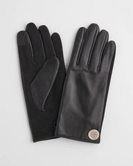 Chico's Leather Button Detail Gloves BLACK