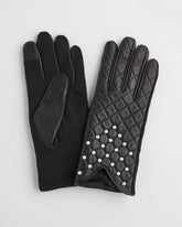 Chico's Leather Pearl Quilted Gloves BLACK