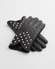 Chico's Leather Pearl Quilted Gloves BLACK