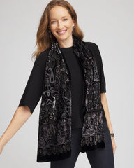 Chico's Velvet Burnout Oblong Scarf BLACK