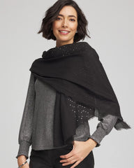 Chico's Metallic Stripe Oblong Scarf BLACK