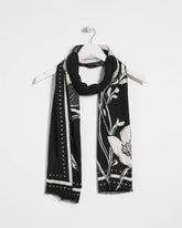 Chico's Floral Woven Oblong Scarf BLACK