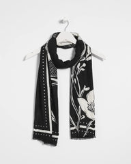 Chico's Floral Woven Oblong Scarf BLACK