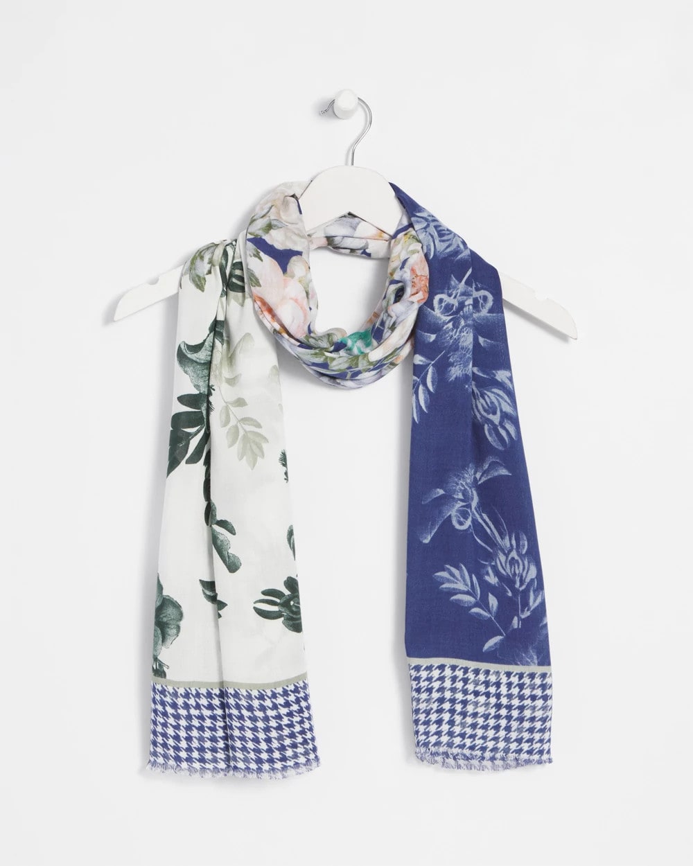Chico's Colorblock Floral-Print Oblong Scarf ECRU