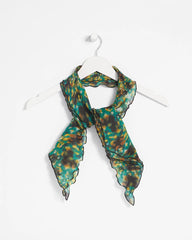 Chico's Printed Woven Ruffled Neck Scarf DARKEST SPRUCE